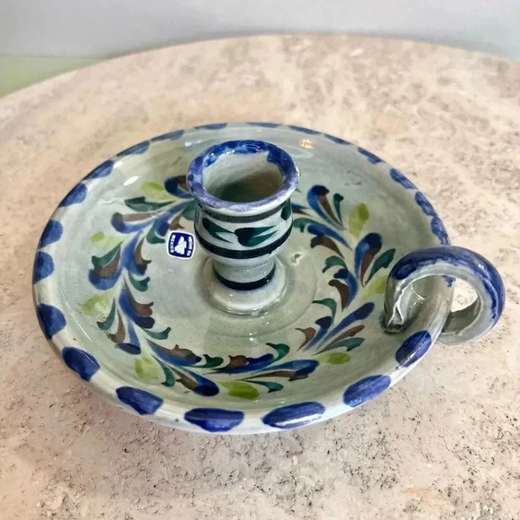 Vintage Pottery Mexico Folk Art Pottery Floral Ceramic Candlestick Candle Holder - Picture 4 of 12